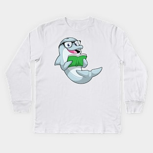 Dolphin as Nerd with Glasses & Book Kids Long Sleeve T-Shirt